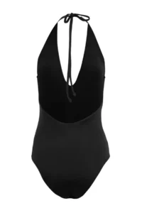 TRENDYOLMİLLA Black Deep V-neck Covered Floral Appliqued Regular Swimsuit - Image 2