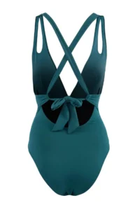 TRENDYOLMİLLA Petrol Blue Blue Blue Deep V-neck Covered Cut Out Detailed Regular Swimsuit - Image 2
