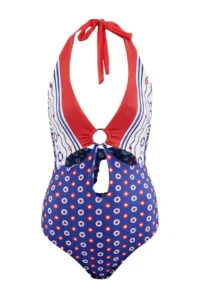 TRENDYOLMİLLA Geometric Patterned Deep V-neck Covered Cut Out Detailed with accessories Regular Swimsuit - Image 5