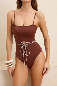 TRENDYOLMİLLA Brown with accessories Strapless Covered Regular Swimsuit - Image 3