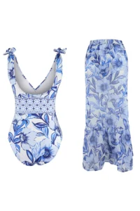TRENDYOLMİLLA Floral Patterned Covered Deep V-neck Regular 2 Sets Set Skirt Swimsuit - Image 2