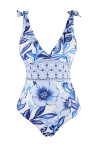 TRENDYOLMİLLA Floral Patterned Covered Deep V-neck Regular 2 Sets Set Skirt Swimsuit - Image 3