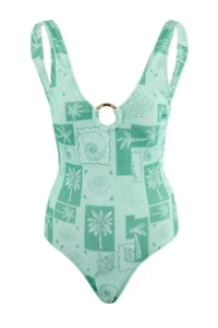 TRENDYOLMİLLA Tropical Patterned textured U-Neck Covered with accessories Swimsuit