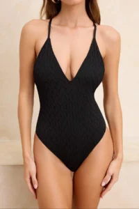 TRENDYOLMİLLA Black textured Deep V-neck Covered with accessories brazilian Swimsuit - Image 4