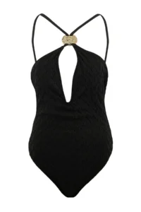 TRENDYOLMİLLA Black textured Deep V-neck Covered with accessories brazilian Swimsuit - Image 7