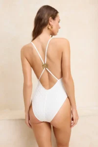 TRENDYOLMİLLA Ecru textured Deep V-neck Covered with accessories brazilian Swimsuit - Image 6