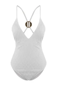 TRENDYOLMİLLA Ecru textured Deep V-neck Covered with accessories brazilian Swimsuit - Image 7