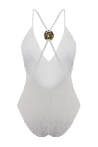 TRENDYOLMİLLA Ecru textured Deep V-neck Covered with accessories brazilian Swimsuit - Image 8