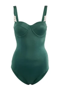 TRENDYOLMİLLA Emerald Green balconette Covered Accessory Detailed Regular Swimsuit
