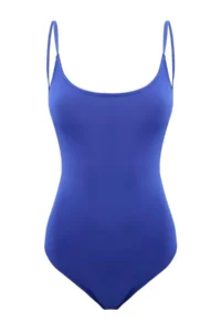 TRENDYOLMİLLA Saks Blue U-Neck Low-cut back Covered Regular Basic Swimsuit - Image 5