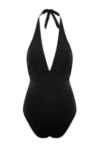 TRENDYOLMİLLA Black Deep V-neck Covered Regular Basic Swimsuit - Image 6