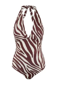 TRENDYOLMİLLA Zebra Patterned Deep V-neck Covered Regular Swimsuit - Image 5
