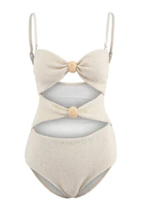 TRENDYOLMİLLA Ecru textured Strapless Covered Cut Out Detailed High Leg brazilian Swimsuit