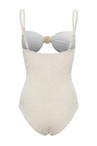 TRENDYOLMİLLA Ecru textured Strapless Covered Cut Out Detailed High Leg brazilian Swimsuit - Image 2