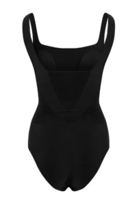 TRENDYOLMİLLA Black textured Square Neck Covered Slimming Effect Regular Swimsuit - Image 2