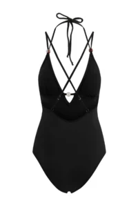 TRENDYOLMİLLA Black V-neck Covered Boncuk with accessories Regular Swimsuit - Image 2