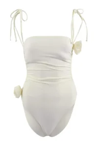 TRENDYOLMİLLA Ecru Strapless Covered Floral Appliqued Regular Swimsuit