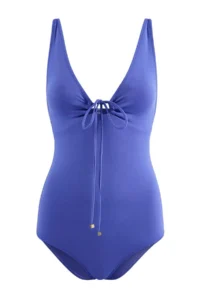 TRENDYOLMİLLA Saks Blue V-neck Covered with accessories Regular Swimsuit