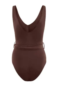 TRENDYOLMİLLA Brown V-neck Covered with accessories Regular Swimsuit - Image 2