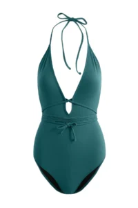 TRENDYOLMİLLA Petrol Blue Blue Blue Deep V-neck Covered tied up High Leg brazilian Swimsuit