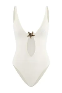 TRENDYOLMİLLA Ecru V-neck Covered Casting with accessories Regular Swimsuit