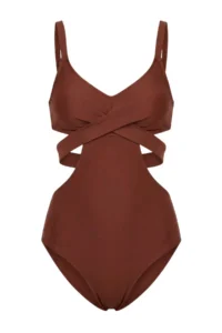 TRENDYOLMİLLA Brown Cut Out Detailed Covered Regular Swimsuit