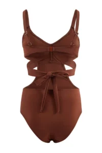 TRENDYOLMİLLA Brown Cut Out Detailed Covered Regular Swimsuit - Image 2