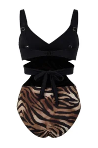 TRENDYOLMİLLA Zebra Patterned Cut Out Detailed Covered Regular Swimsuit - Image 6