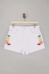 TRENDYOLMiLLA White denim Super Mini Embroidered 100% Cotton Beach Shorts