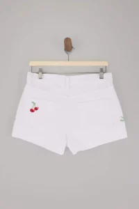 TRENDYOLMiLLA White denim Super Mini Embroidered 100% Cotton Beach Shorts - Image 2