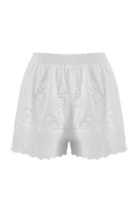 TRENDYOLMiLLA White Weaving Embroidered Mini 100% Cotton Beach Shorts