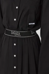 TRENDYOLMİLLA X Sagaza Studio Black Belden Açılan/skater Elastic Waist pleated Poplin Dress - Image 4