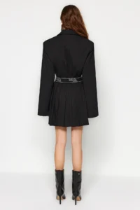 TRENDYOLMİLLA X Sagaza Studio Black Belden Açılan/skater Elastic Waist pleated Poplin Dress - Image 5
