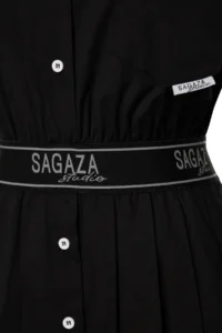 TRENDYOLMİLLA X Sagaza Studio Black Belden Açılan/skater Elastic Waist pleated Poplin Dress - Image 7