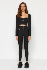 TRENDYOLMİLLA X Sagaza Studio Black Shaping Tulle Detailed Full Size Sports Leggings - Image 2