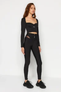 TRENDYOLMİLLA X Sagaza Studio Black Shaping Tulle Detailed Full Size Sports Leggings - Image 3