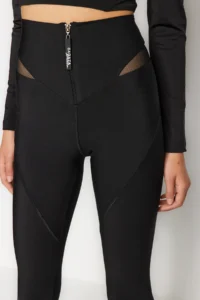 TRENDYOLMİLLA X Sagaza Studio Black Shaping Tulle Detailed Full Size Sports Leggings - Image 5