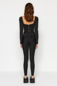 TRENDYOLMİLLA X Sagaza Studio Black Shaping Tulle Detailed Full Size Sports Leggings - Image 6