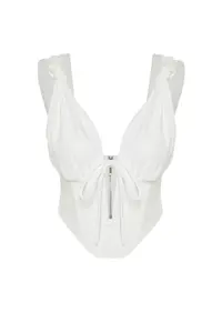 TRENDYOLMİLLA X Zeynep Tosun White Knitting Binding Detailed underwire Bustier - Image 9