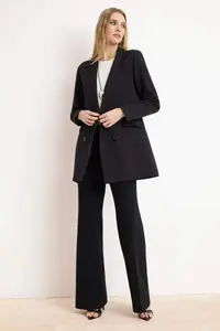 Trendyol Modest Black Double buttoned Pocket Detail Lined Blazer Weaving Jacket - Image 2
