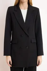 Trendyol Modest Black Double buttoned Pocket Detail Lined Blazer Weaving Jacket - Image 3