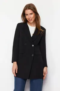 Trendyol Modest Black Double buttoned Pocket Detail Lined Blazer Weaving Jacket - Image 6