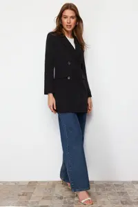 Trendyol Modest Black Double buttoned Pocket Detail Lined Blazer Weaving Jacket - Image 7