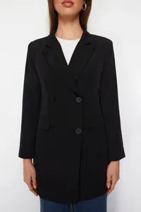 Trendyol Modest Black Double buttoned Pocket Detail Lined Blazer Weaving Jacket - Image 8
