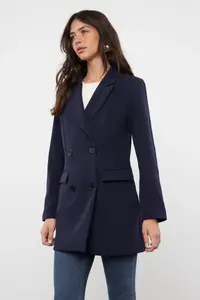 Trendyol Modest Navy Blue Double buttoned Pocket Detail Lined Blazer Weaving Jacket