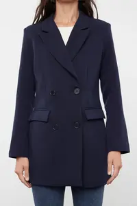 Trendyol Modest Navy Blue Double buttoned Pocket Detail Lined Blazer Weaving Jacket - Image 3
