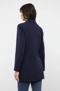 Trendyol Modest Navy Blue Double buttoned Pocket Detail Lined Blazer Weaving Jacket - Image 5