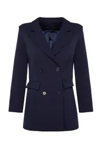 Trendyol Modest Navy Blue Double buttoned Pocket Detail Lined Blazer Weaving Jacket - Image 6