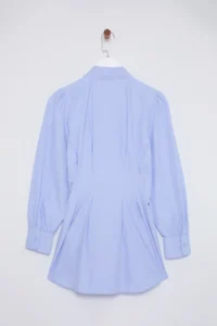 Trendyol Modest Mavi Waisted Pearl Detailed Weaving Shirt - Image 8