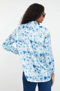 Trendyol Modest Mavi Frilly flower patterned Satin Weaving Shirt - Image 5